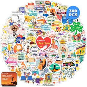 300PCS Spanish Inspirational Stickers for Students Teachers, Motivational Spanish Stickers for Kids Teens Adults, Español Positive Quote Stickers for Water Bottles