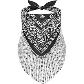 Women Finged Bandana Western Cowgirl Scarf Rhinestone Tassel Neckerchief Bachelorette Last Disco Party Favor