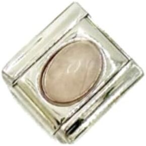 Colored Stone Italian Link for Charm Bracelet, 9mm Links, Square Silver Tone