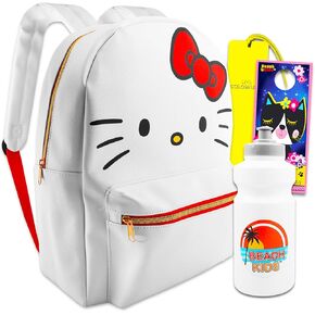 Hello Kitty Backpack Set - Bundle of 16" Faux Leather Hello Kitty Backpack, Water Bottle, Bookmark, More | Hello Kitty Fashion Backpack for Women