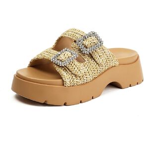 Women's Raffia Platform Wedge Sandals, Comfortable Beach Straw Slides Open Toe Platform Sandals for Vacation Outdoor Summer