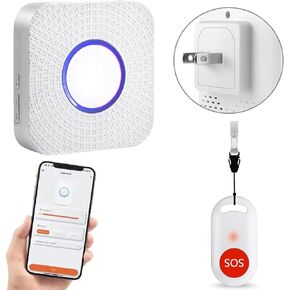 WiFi Smart Wireless Caregiver Pager Call Button System with App, Emergency Life Alert Button for Seniors Patient Disabled Elderly (only Supports 2.4GHz Wi-Fi) (1 Wifi Pager 1Button)
