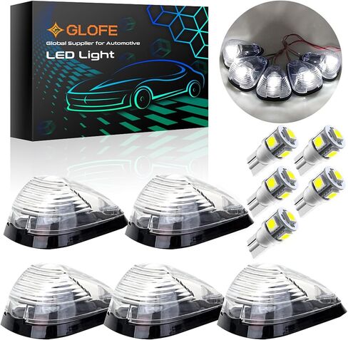 5X أضواء تشغيل سقف الكابينة الواضحة 264143AM مع 5X مجموعة مصابيح T10 LED بيضاء متوافقة مع شاحنات Ford E150 E250 E350 E450 F150 F250 F350 F450 F550 Super Duty 1999-2016 in Kuwait