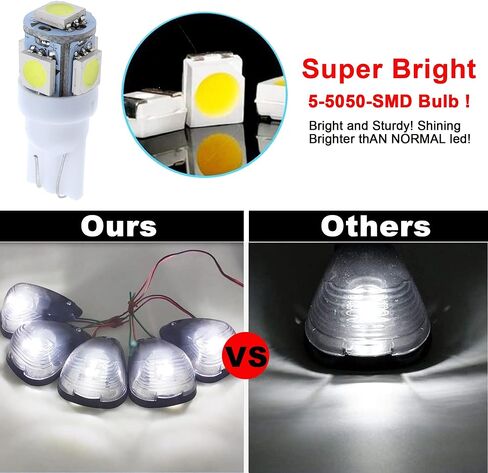 5X أضواء تشغيل سقف الكابينة الواضحة 264143AM مع 5X مجموعة مصابيح T10 LED بيضاء متوافقة مع شاحنات Ford E150 E250 E350 E450 F150 F250 F350 F450 F550 Super Duty 1999-2016 in Kuwait