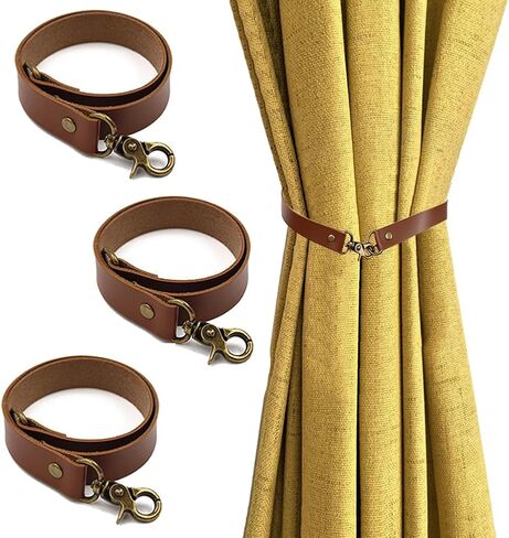4 pcs Leather Curtain Tiebacks,Leather Curtain Rod Holder,Window Treatment Tie-Back for Home Offic Living Room Bedroom Curtain Buckle Decorative (Brown) in Saudi Arabia