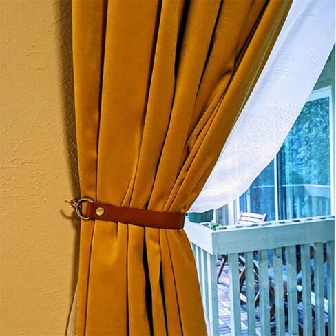 4 pcs Leather Curtain Tiebacks,Leather Curtain Rod Holder,Window Treatment Tie-Back for Home Offic Living Room Bedroom Curtain Buckle Decorative (Brown) in Saudi Arabia