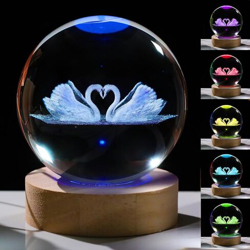 3D Swan Gifts for Women Crystals Ball 3.14'' - Swan Figurines Decor Glass Animals Figurine Swan Decor Stuff for Anniversary Birthday for Best Friend Swan Lovers Keepsake Paperweight in Saudi Arabia
