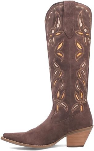 Dingo Womens Bandelera Embroidered Snip Toe Casual Boots Over the Knee Mid Heel 2-3" - Brown in Saudi Arabia