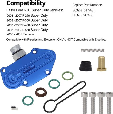 طقم زنبركي أزرق مع مبيت زنبركي خام، طقم منظم الوقود سريع التثبيت متوافق مع Ford 2003-2007 Excursion F250 F350 F450 F550 طقم زنبركي أزرق 6.0 استبدال Powerstroke # 3C3Z-9T517-AG in Kuwait