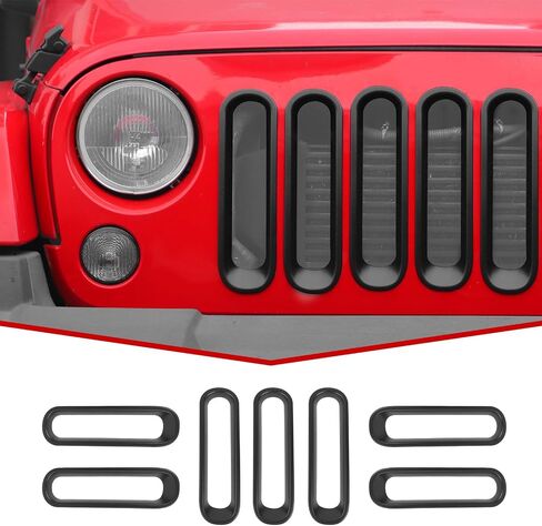 JeCar الجبهة مصبغة إدراج أغطية الشواية الملحقات الخارجية المتوافقة مع جيب رانجلر 2007-2018 JK & غير محدود الرياضة الصحراء روبيكون X، أسود غير لامع in Saudi Arabia