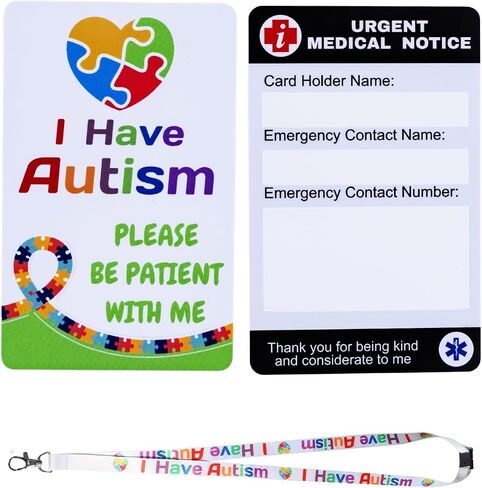 2 pack Autism Alert Card, ADHD Awareness Autistic Emergency Contact Card with Autism Lanyards Waterproof Card Holder Pocket Insert PVC in Saudi Arabia
