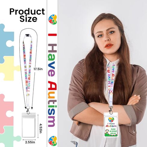 2 pack Autism Alert Card, ADHD Awareness Autistic Emergency Contact Card with Autism Lanyards Waterproof Card Holder Pocket Insert PVC in Saudi Arabia