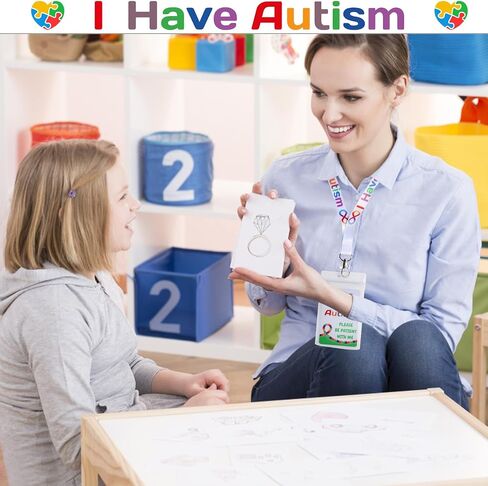 2 pack Autism Alert Card, ADHD Awareness Autistic Emergency Contact Card with Autism Lanyards Waterproof Card Holder Pocket Insert PVC in Saudi Arabia