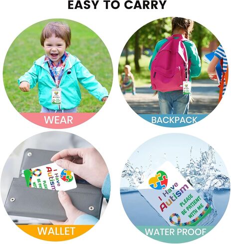 2 pack Autism Alert Card, ADHD Awareness Autistic Emergency Contact Card with Autism Lanyards Waterproof Card Holder Pocket Insert PVC in Saudi Arabia