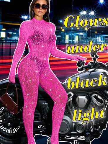 Women Sexy Lace Jumpsuit, Leopard Fishnet Bodysuit Dancer Glow Rave Outfits, One Piece Mesh Full Rhinestone Lingerie in Saudi Arabia