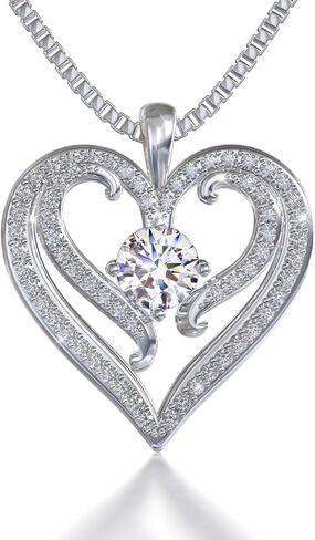 Platinum Plated Silver 1CT Moissanite Pendant Necklace Gift for Women Heart Necklace Gift for Her in Saudi Arabia