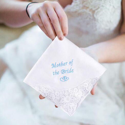 Something Blue Wedding Handkerchiefs, Mother of Bride Gift, Mother of Groom Gift, Embroidered Handkerchief Gift From Daughter in Kuwait