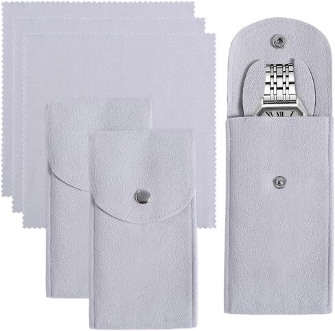 Beebeecraft 3 Sets Rectangle Velvet Single Watch Storage Bags Gray Travel Case for Women and Men Organizer Protective Watch Box Pouch in Saudi Arabia