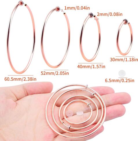 4 Pairs Clip On Hoop Earrings Brass Circle Fake Hoop Spring Earring Clips and 4 Pairs Anti-Pain Earring Pads for Women Non-Pierced Ears, 4 Sizes in Saudi Arabia