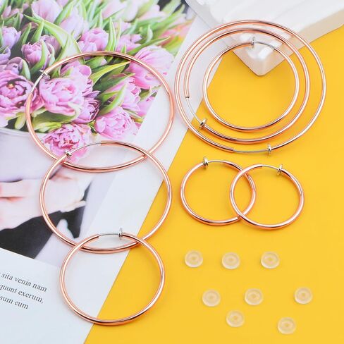 4 Pairs Clip On Hoop Earrings Brass Circle Fake Hoop Spring Earring Clips and 4 Pairs Anti-Pain Earring Pads for Women Non-Pierced Ears, 4 Sizes in Saudi Arabia