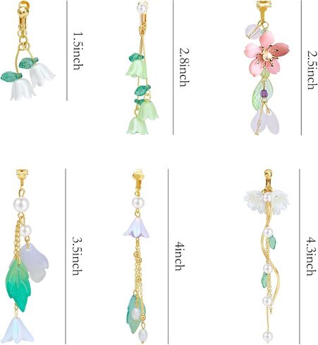 NEWITIN 6 Pairs Flower Clip On Earrings for Women Hypoallergenic Earrings Pearl Leaf Flower Tassel Earrings Statement Long Dangle Earrings Non Piercing Flower Earrings for Women in Saudi Arabia