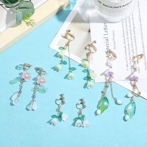 NEWITIN 6 Pairs Flower Clip On Earrings for Women Hypoallergenic Earrings Pearl Leaf Flower Tassel Earrings Statement Long Dangle Earrings Non Piercing Flower Earrings for Women in Saudi Arabia