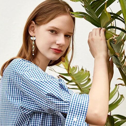 NEWITIN 6 Pairs Flower Clip On Earrings for Women Hypoallergenic Earrings Pearl Leaf Flower Tassel Earrings Statement Long Dangle Earrings Non Piercing Flower Earrings for Women in Saudi Arabia