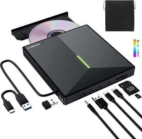 ORIGBELIE External CD/DVD Drive for Laptop, USB 3.0 CD Burner +/-RW CD ROM External DVD Drive Portable DVD Player for Laptop Desktop PC Apple Mac Windows 11/10/8/7/XP Linux OS in Saudi Arabia