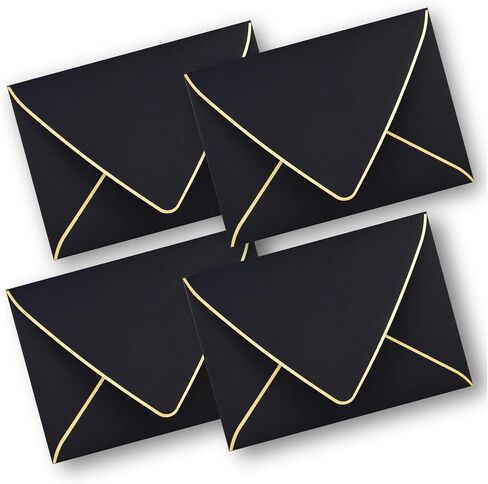 مظاريف 5x7 للدعوات ذات الحدود الذهبية، مظاريف على شكل حرف V 50 حزمة، مظاريف A7 للبطاقات، الزفاف، الدعوات، حفل استقبال المولود الجديد، جميع المناسبات (أسود) in Saudi Arabia