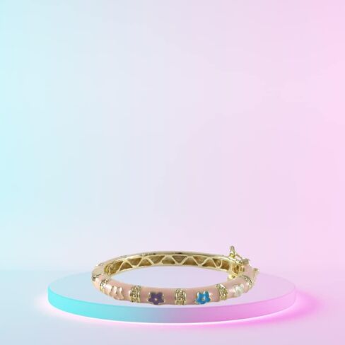 Gold Finish Pink Enamel Multi-Color Flowers Girls Bangle Bracelet in Saudi Arabia