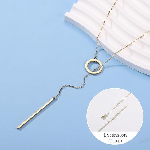MMXX Lariat Necklace for Women Circle Bar Y necklace Dainty Long Gold Necklaces for Women 14k Gold Plated Drop Necklace CZ Pendant Diamond Choker Trendy Jewelry Gifts for Women Wedding in Saudi Arabia