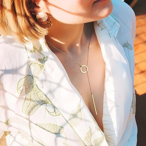 MMXX Lariat Necklace for Women Circle Bar Y necklace Dainty Long Gold Necklaces for Women 14k Gold Plated Drop Necklace CZ Pendant Diamond Choker Trendy Jewelry Gifts for Women Wedding in Saudi Arabia
