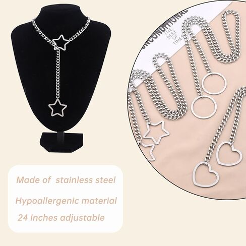 Heart O-ring Slip Necklace for women Punk Gothic Cuban Cat Star Necklace Adjustable Lariat Y-Necklace Goth Choker Jewelry Gift in Saudi Arabia