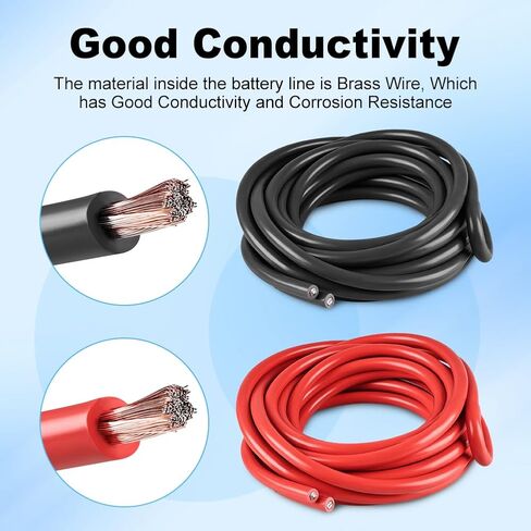 سلك كابل بطارية WATERWICH 4 قياس 4 AWG 25FT كابلات لحام اتصال مثالي لسفينة قارب صغير يخت RV شاحنة تخييم سيارة (1 أسود و1 أحمر) in Kuwait