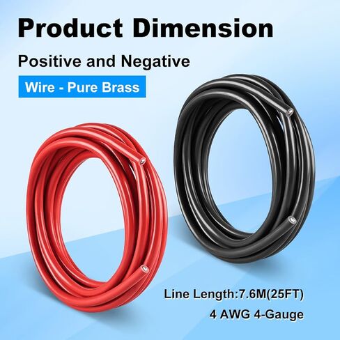 سلك كابل بطارية WATERWICH 4 قياس 4 AWG 25FT كابلات لحام اتصال مثالي لسفينة قارب صغير يخت RV شاحنة تخييم سيارة (1 أسود و1 أحمر) in Kuwait