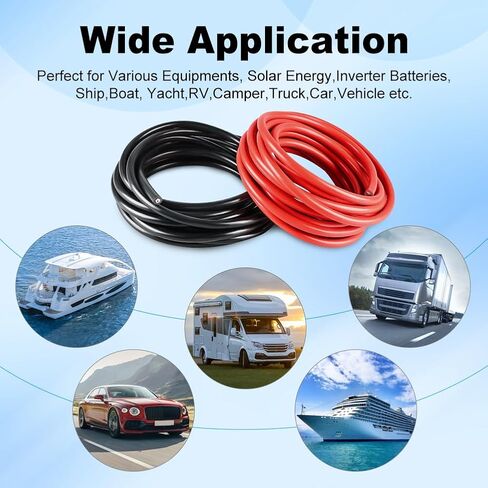 سلك كابل بطارية WATERWICH 4 قياس 4 AWG 25FT كابلات لحام اتصال مثالي لسفينة قارب صغير يخت RV شاحنة تخييم سيارة (1 أسود و1 أحمر) in Kuwait
