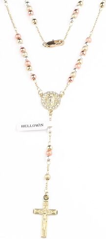 14K Gold Plated Rose Gold Plated Silver Beads Guadalupe Catholic Rosary Necklace for Women with Prayer Card and Gift Box in Saudi Arabia