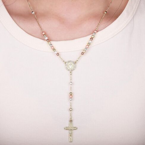 14K Gold Plated Rose Gold Plated Silver Beads Guadalupe Catholic Rosary Necklace for Women with Prayer Card and Gift Box in Saudi Arabia