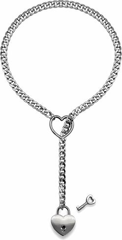 Heart Slip Chain Necklace for Women O-Ring Punk Cuban Necklace Chunky Heart Pendant Necklace Y-Lariat Necklace Long Necklace Heart Lock With Key Necklace Fashion Jewelry Gifts in Saudi Arabia