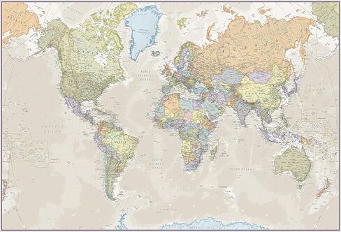 Maps International - Giant World Map Mural - Mega-Map Of The World Wallpaper - 91 x 62 - Classic colours in Saudi Arabia