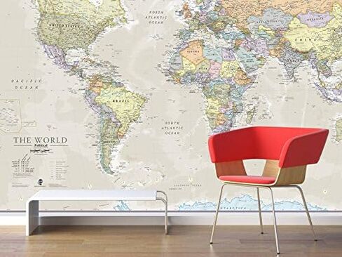 Maps International - Giant World Map Mural - Mega-Map Of The World Wallpaper - 91 x 62 - Classic colours in Saudi Arabia