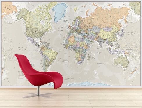 Maps International - Giant World Map Mural - Mega-Map Of The World Wallpaper - 91 x 62 - Classic colours in Saudi Arabia