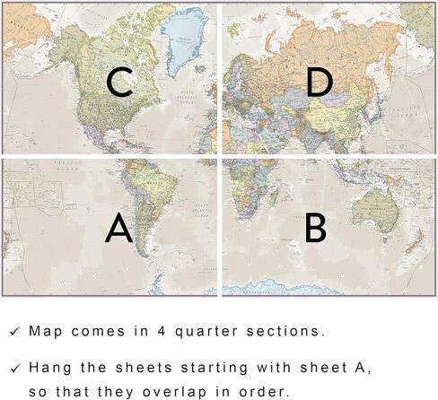 Maps International - Giant World Map Mural - Mega-Map Of The World Wallpaper - 91 x 62 - Classic colours in Saudi Arabia