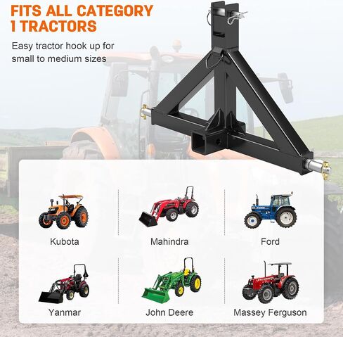 3 Point Trailer Hitch 2" Receiver Quick Hitch Compatible with Category 1 Tractors(Black), Heavy Duty Tractor Drawbar Hitch Adapter Compatible with BX, Kubota, John Deere, NorTrac, Kioti, Yanmar in Saudi Arabia