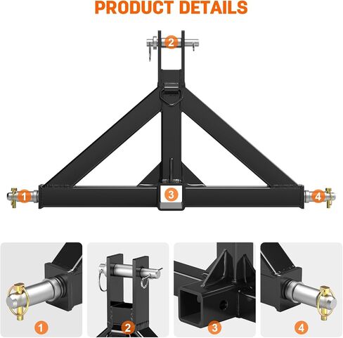 3 Point Trailer Hitch 2" Receiver Quick Hitch Compatible with Category 1 Tractors(Black), Heavy Duty Tractor Drawbar Hitch Adapter Compatible with BX, Kubota, John Deere, NorTrac, Kioti, Yanmar in Saudi Arabia