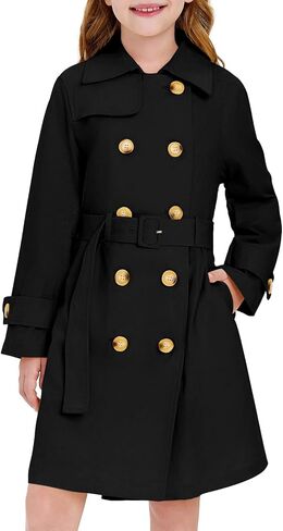 Haloumoning Girls Double Breasted Trench Coat Kids Lapel Belted Outerwear Jackets with Pockets 5-14 Years in Saudi Arabia