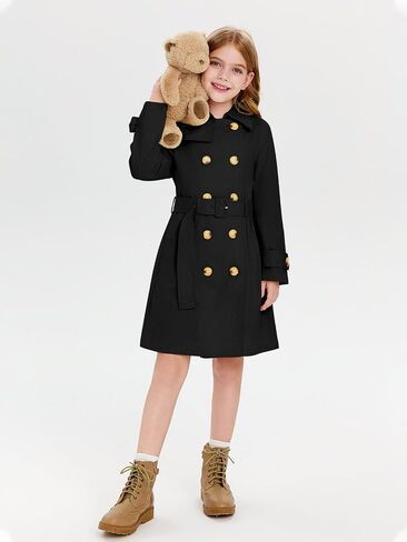 Haloumoning Girls Double Breasted Trench Coat Kids Lapel Belted Outerwear Jackets with Pockets 5-14 Years in Saudi Arabia