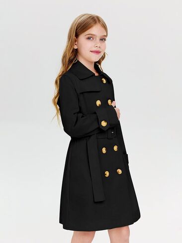 Haloumoning Girls Double Breasted Trench Coat Kids Lapel Belted Outerwear Jackets with Pockets 5-14 Years in Saudi Arabia