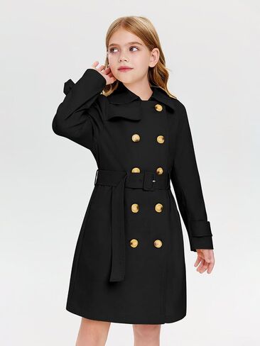 Haloumoning Girls Double Breasted Trench Coat Kids Lapel Belted Outerwear Jackets with Pockets 5-14 Years in Saudi Arabia