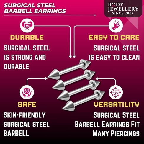 Bodyjewellery 4 قطعة 16 جرام الحديد الغضروف القرط مسمار عمودي مكافحة الزنمة الثلاثي إلى الأمام اللولب بار الجراحية الصلب 3 مللي متر سبايك اختيار الحجم in Kuwait